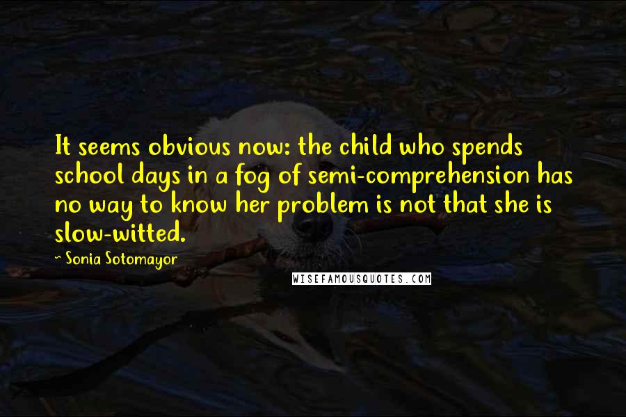 Sonia Sotomayor Quotes: It seems obvious now: the child who spends school days in a fog of semi-comprehension has no way to know her problem is not that she is slow-witted.