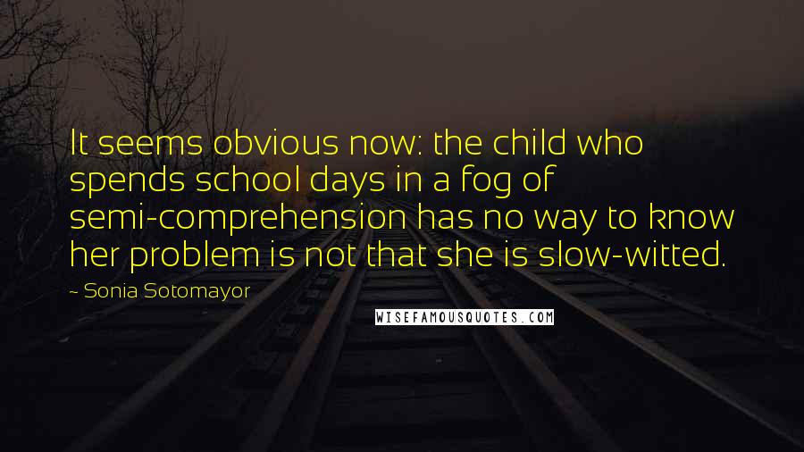 Sonia Sotomayor Quotes: It seems obvious now: the child who spends school days in a fog of semi-comprehension has no way to know her problem is not that she is slow-witted.
