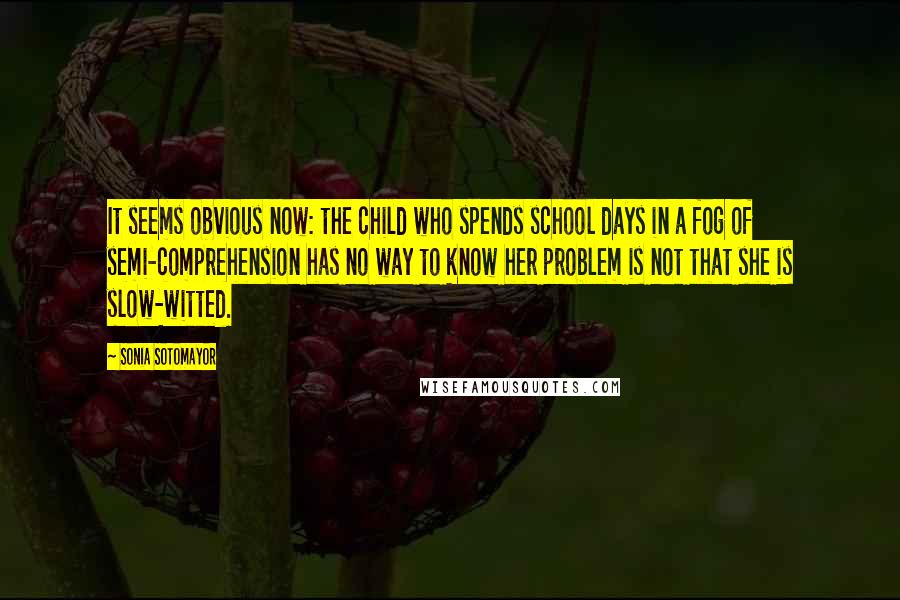 Sonia Sotomayor Quotes: It seems obvious now: the child who spends school days in a fog of semi-comprehension has no way to know her problem is not that she is slow-witted.
