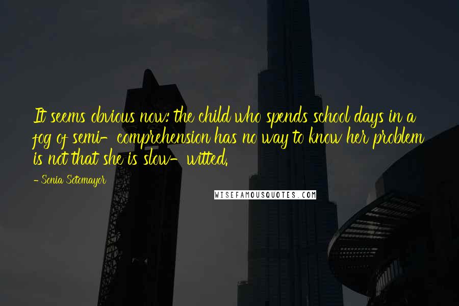 Sonia Sotomayor Quotes: It seems obvious now: the child who spends school days in a fog of semi-comprehension has no way to know her problem is not that she is slow-witted.