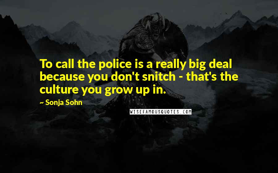 Sonja Sohn Quotes: To call the police is a really big deal because you don't snitch - that's the culture you grow up in.