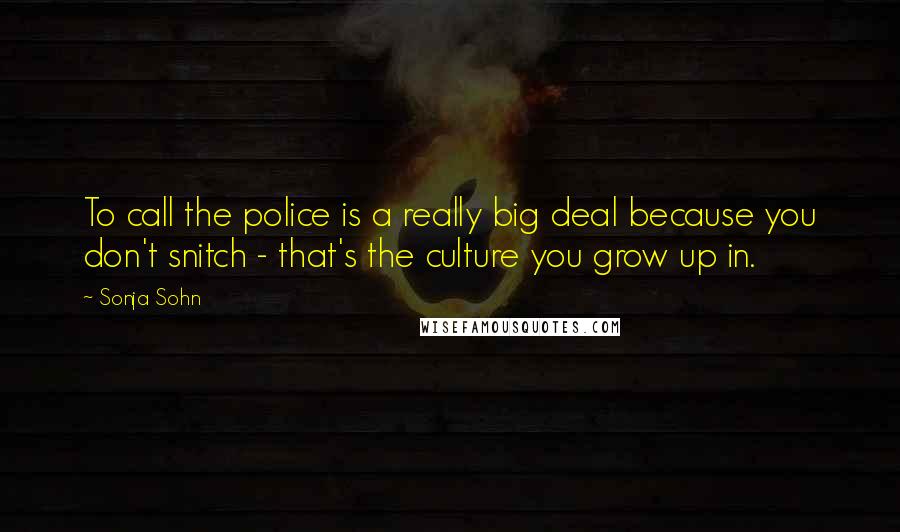Sonja Sohn Quotes: To call the police is a really big deal because you don't snitch - that's the culture you grow up in.