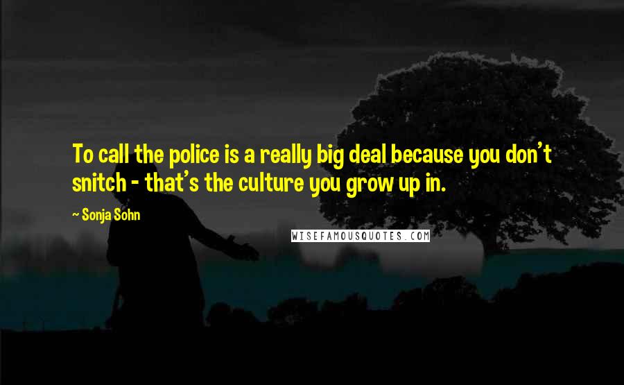Sonja Sohn Quotes: To call the police is a really big deal because you don't snitch - that's the culture you grow up in.