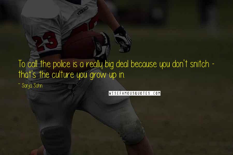 Sonja Sohn Quotes: To call the police is a really big deal because you don't snitch - that's the culture you grow up in.