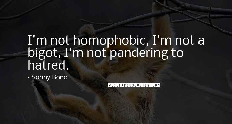 Sonny Bono Quotes: I'm not homophobic, I'm not a bigot, I'm not pandering to hatred.