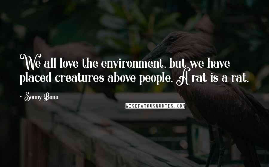 Sonny Bono Quotes: We all love the environment, but we have placed creatures above people. A rat is a rat.