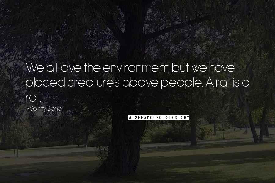 Sonny Bono Quotes: We all love the environment, but we have placed creatures above people. A rat is a rat.