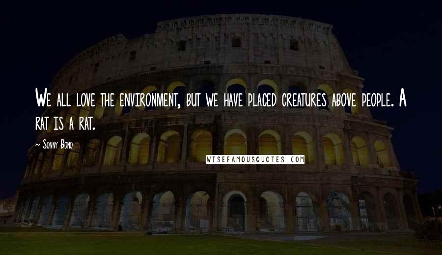 Sonny Bono Quotes: We all love the environment, but we have placed creatures above people. A rat is a rat.