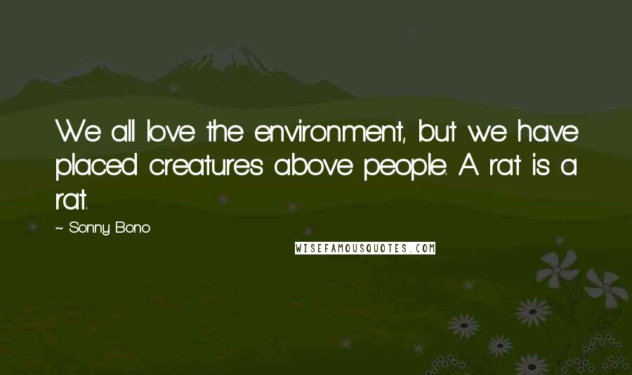 Sonny Bono Quotes: We all love the environment, but we have placed creatures above people. A rat is a rat.