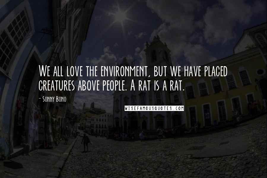 Sonny Bono Quotes: We all love the environment, but we have placed creatures above people. A rat is a rat.