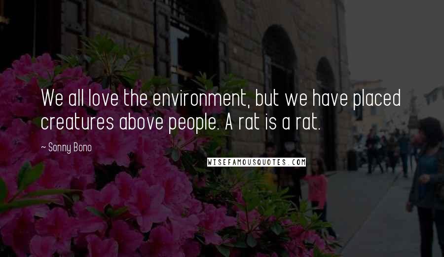 Sonny Bono Quotes: We all love the environment, but we have placed creatures above people. A rat is a rat.