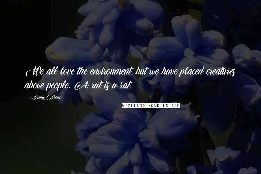 Sonny Bono Quotes: We all love the environment, but we have placed creatures above people. A rat is a rat.