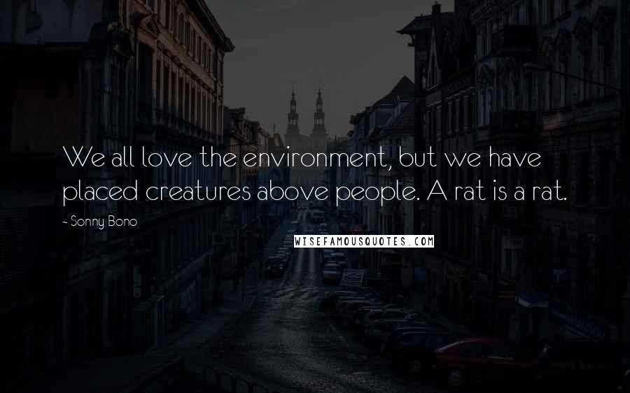 Sonny Bono Quotes: We all love the environment, but we have placed creatures above people. A rat is a rat.