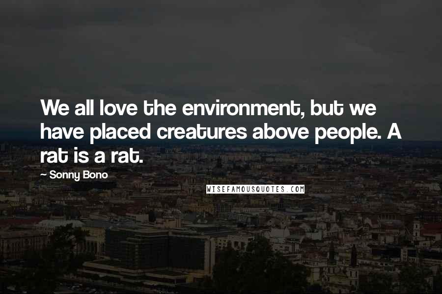 Sonny Bono Quotes: We all love the environment, but we have placed creatures above people. A rat is a rat.