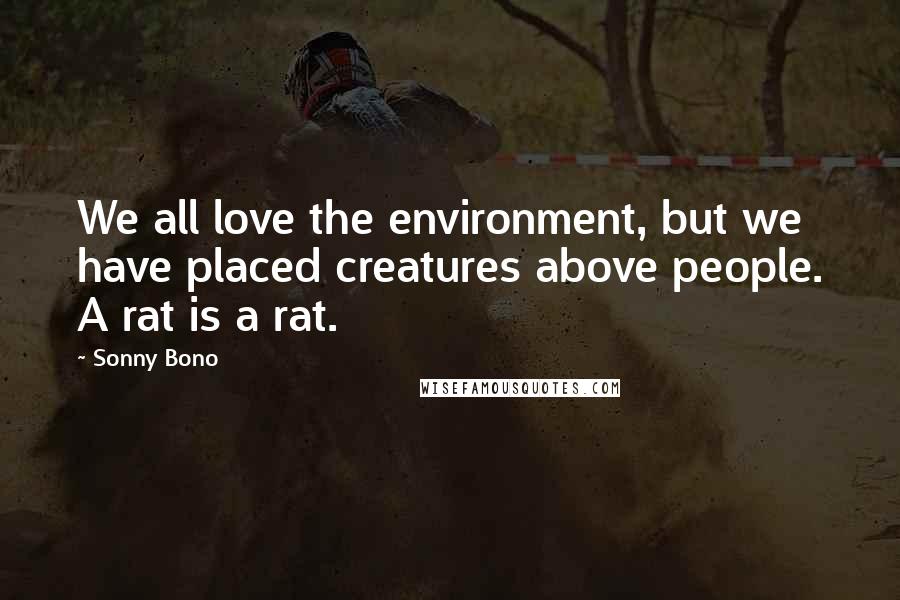 Sonny Bono Quotes: We all love the environment, but we have placed creatures above people. A rat is a rat.