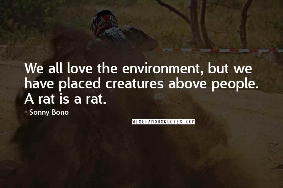 Sonny Bono Quotes: We all love the environment, but we have placed creatures above people. A rat is a rat.