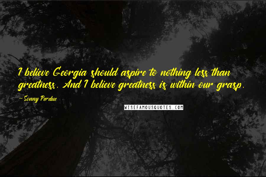 Sonny Perdue Quotes: I believe Georgia should aspire to nothing less than greatness. And I believe greatness is within our grasp.