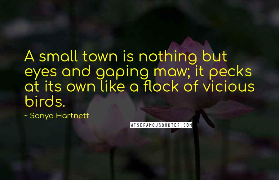 Sonya Hartnett Quotes: A small town is nothing but eyes and gaping maw; it pecks at its own like a flock of vicious birds.