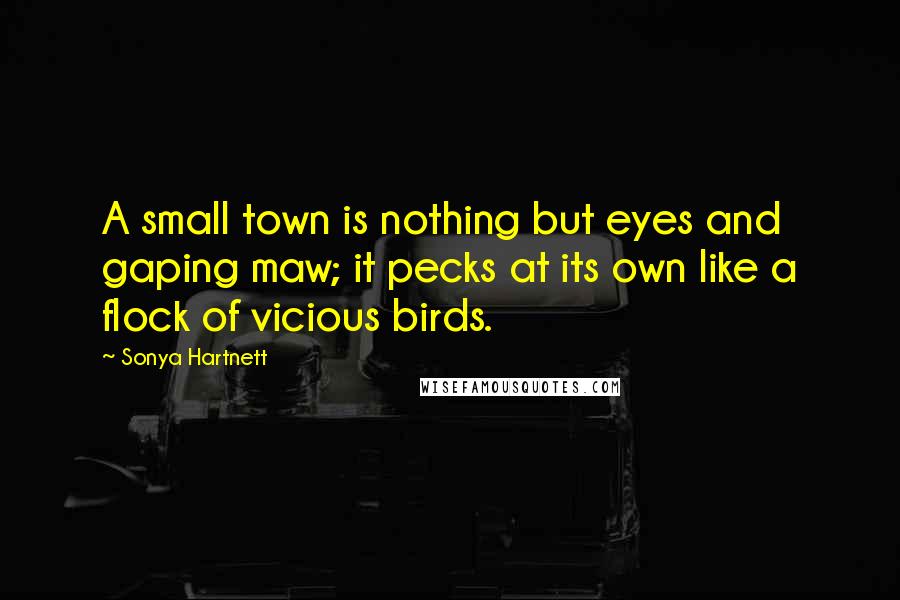 Sonya Hartnett Quotes: A small town is nothing but eyes and gaping maw; it pecks at its own like a flock of vicious birds.