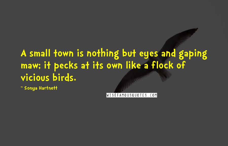 Sonya Hartnett Quotes: A small town is nothing but eyes and gaping maw; it pecks at its own like a flock of vicious birds.