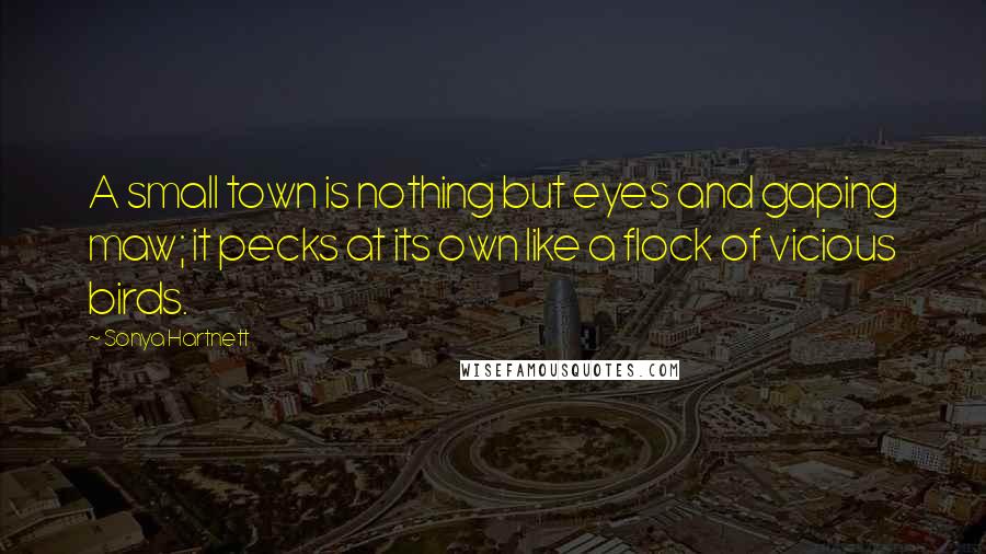 Sonya Hartnett Quotes: A small town is nothing but eyes and gaping maw; it pecks at its own like a flock of vicious birds.