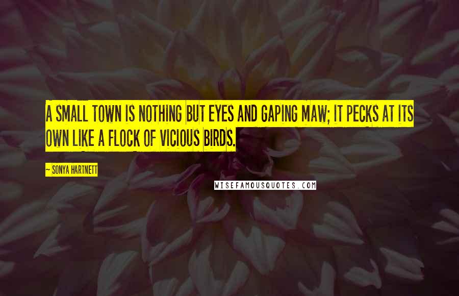 Sonya Hartnett Quotes: A small town is nothing but eyes and gaping maw; it pecks at its own like a flock of vicious birds.
