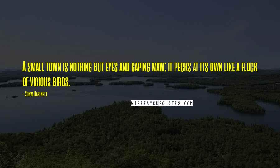 Sonya Hartnett Quotes: A small town is nothing but eyes and gaping maw; it pecks at its own like a flock of vicious birds.