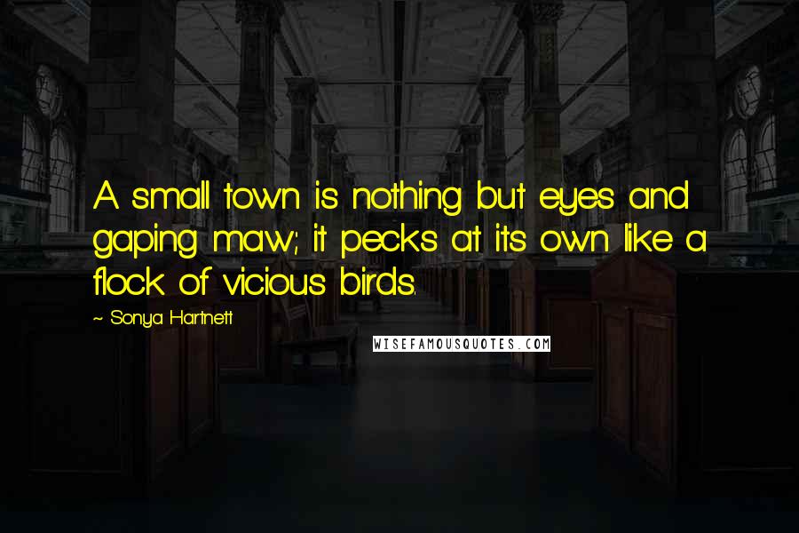 Sonya Hartnett Quotes: A small town is nothing but eyes and gaping maw; it pecks at its own like a flock of vicious birds.