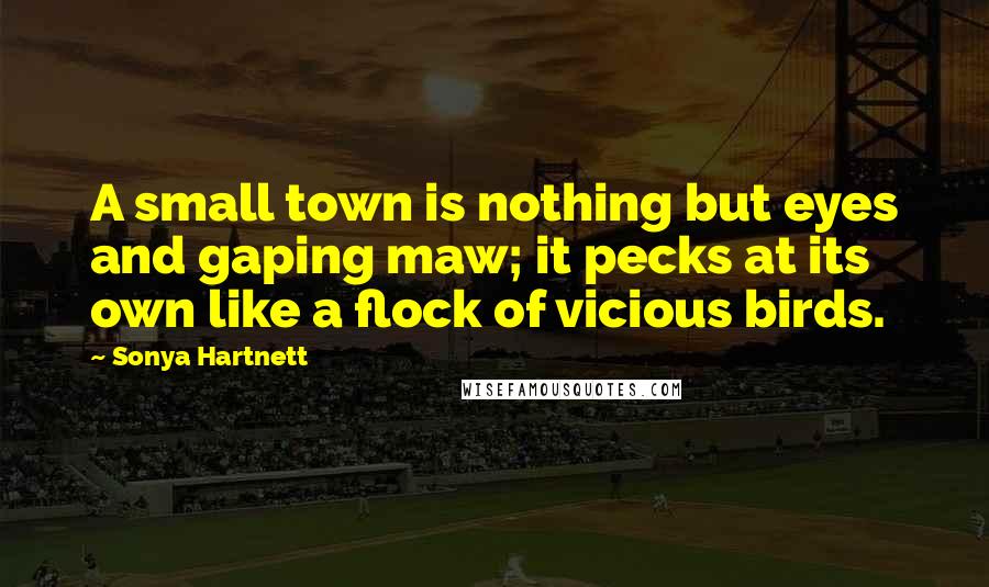 Sonya Hartnett Quotes: A small town is nothing but eyes and gaping maw; it pecks at its own like a flock of vicious birds.