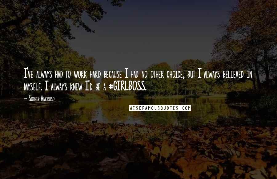 Sophia Amoruso Quotes: I've always had to work hard because I had no other choice, but I always believed in myself. I always knew I'd be a #GIRLBOSS.