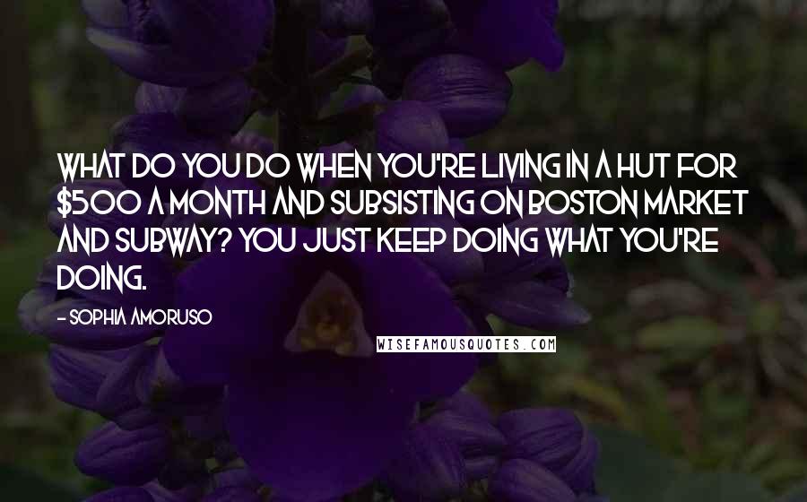 Sophia Amoruso Quotes: What do you do when you're living in a hut for $500 a month and subsisting on Boston Market and Subway? You just keep doing what you're doing.