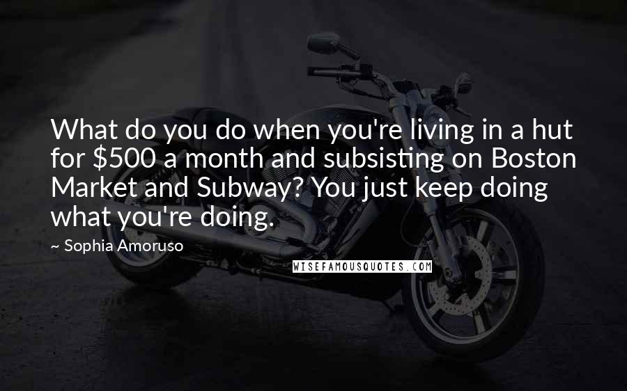 Sophia Amoruso Quotes: What do you do when you're living in a hut for $500 a month and subsisting on Boston Market and Subway? You just keep doing what you're doing.