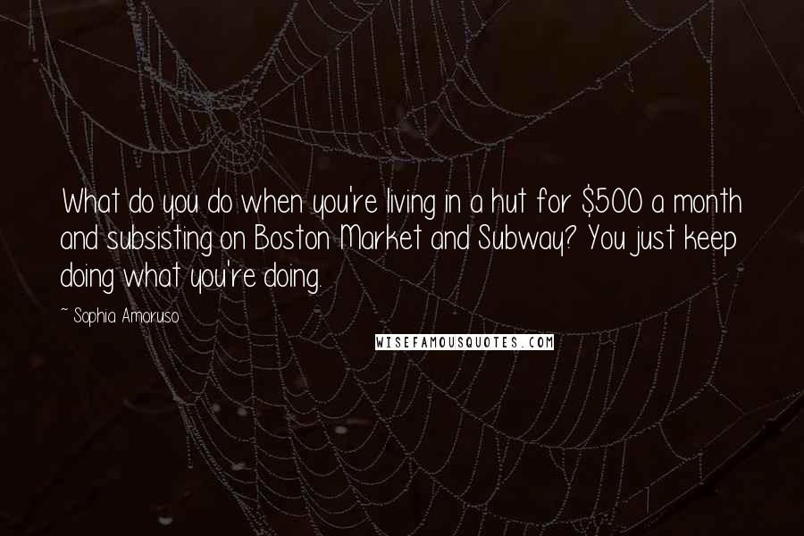 Sophia Amoruso Quotes: What do you do when you're living in a hut for $500 a month and subsisting on Boston Market and Subway? You just keep doing what you're doing.