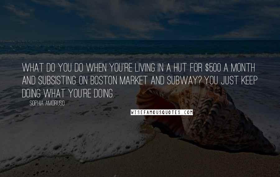 Sophia Amoruso Quotes: What do you do when you're living in a hut for $500 a month and subsisting on Boston Market and Subway? You just keep doing what you're doing.
