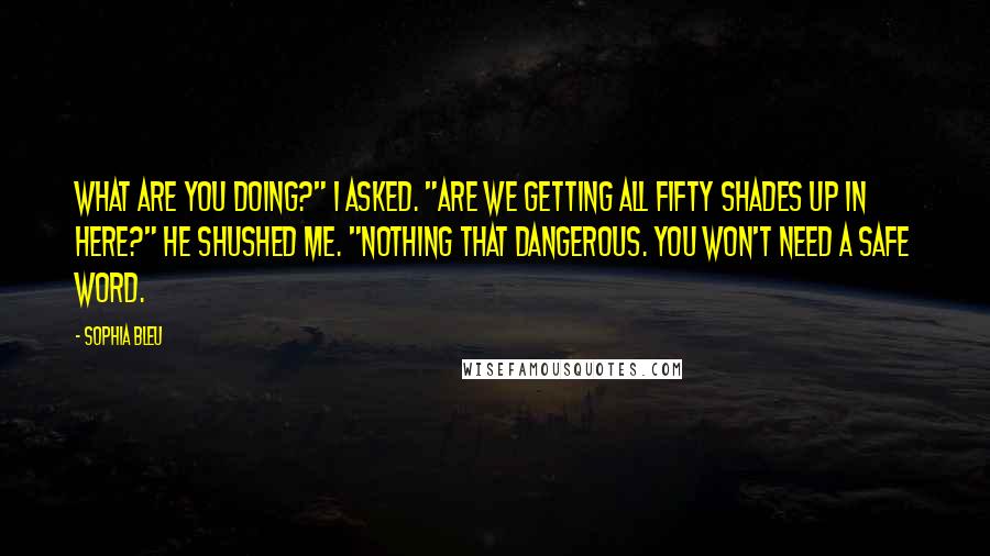 Sophia Bleu Quotes: What are you doing?" I asked. "Are we getting all Fifty Shades up in here?" He shushed me. "Nothing that dangerous. You won't need a safe word.