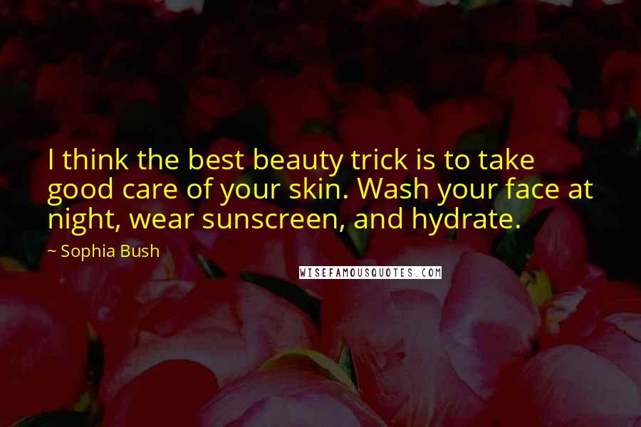 Sophia Bush Quotes: I think the best beauty trick is to take good care of your skin. Wash your face at night, wear sunscreen, and hydrate.