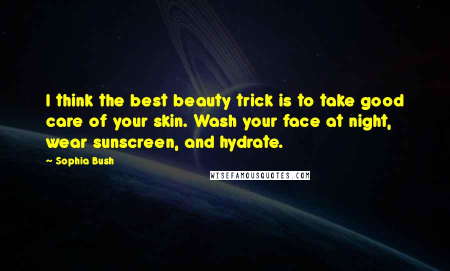 Sophia Bush Quotes: I think the best beauty trick is to take good care of your skin. Wash your face at night, wear sunscreen, and hydrate.