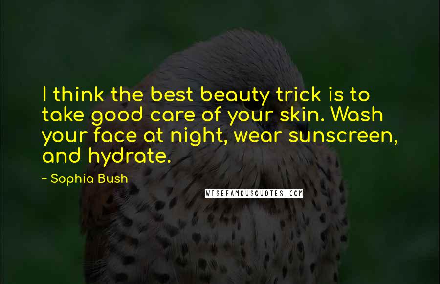 Sophia Bush Quotes: I think the best beauty trick is to take good care of your skin. Wash your face at night, wear sunscreen, and hydrate.
