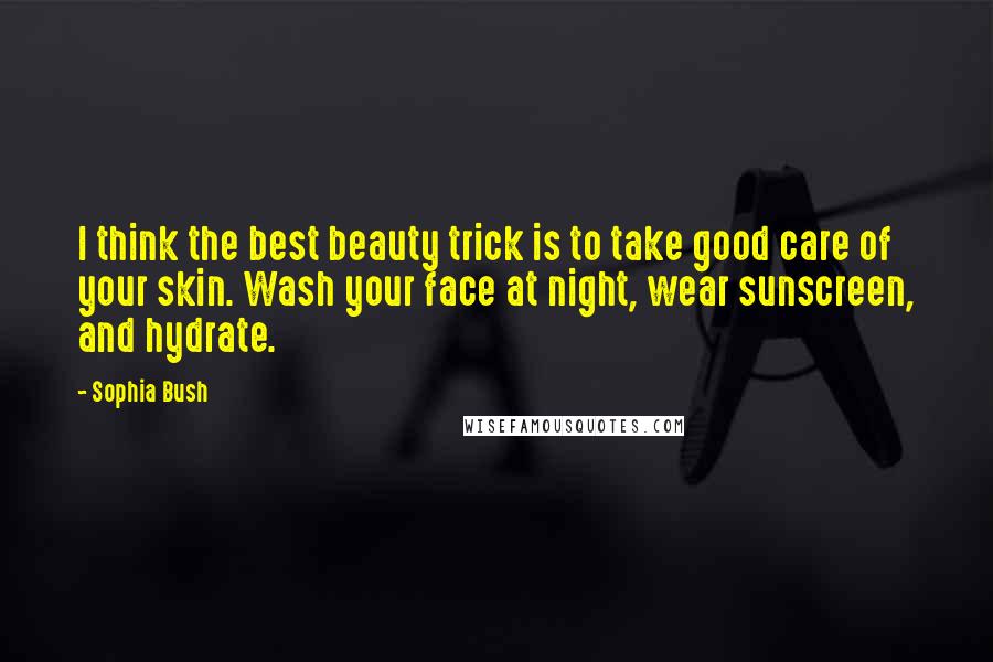 Sophia Bush Quotes: I think the best beauty trick is to take good care of your skin. Wash your face at night, wear sunscreen, and hydrate.