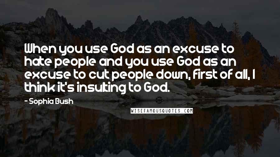 Sophia Bush Quotes: When you use God as an excuse to hate people and you use God as an excuse to cut people down, first of all, I think it's insulting to God.