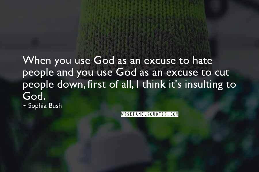 Sophia Bush Quotes: When you use God as an excuse to hate people and you use God as an excuse to cut people down, first of all, I think it's insulting to God.