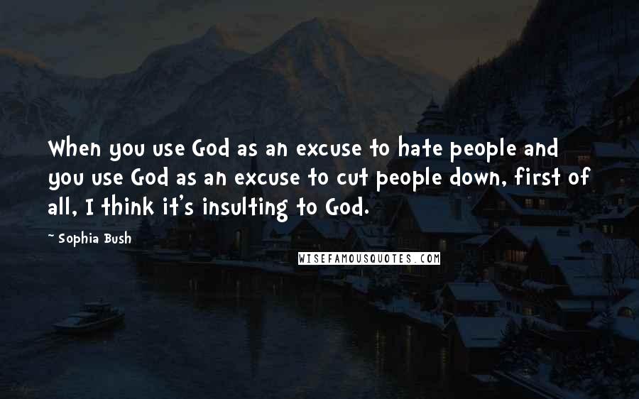 Sophia Bush Quotes: When you use God as an excuse to hate people and you use God as an excuse to cut people down, first of all, I think it's insulting to God.