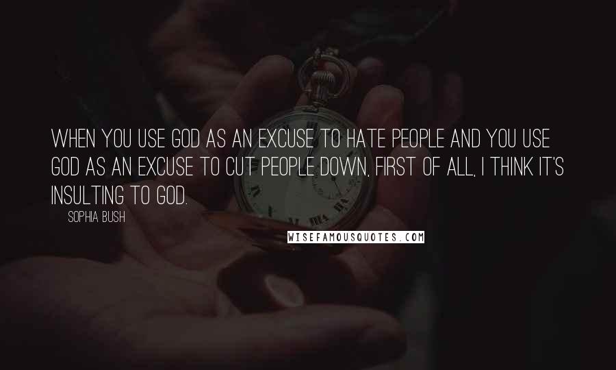 Sophia Bush Quotes: When you use God as an excuse to hate people and you use God as an excuse to cut people down, first of all, I think it's insulting to God.