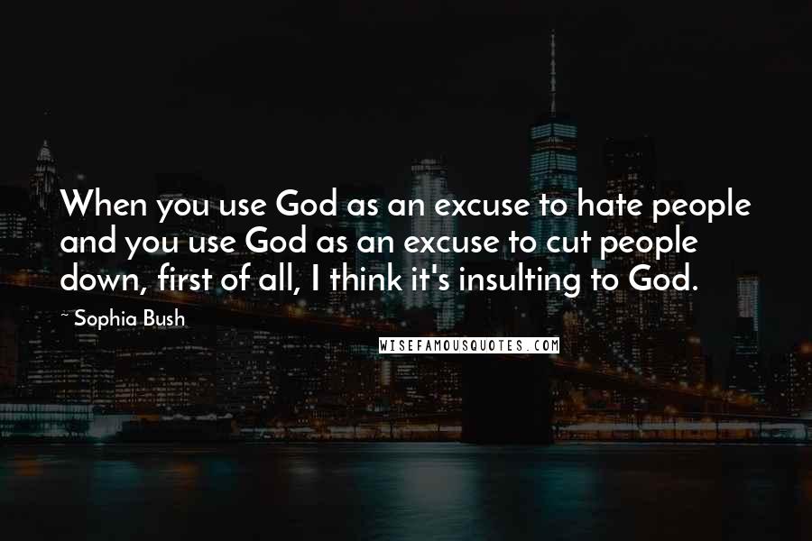 Sophia Bush Quotes: When you use God as an excuse to hate people and you use God as an excuse to cut people down, first of all, I think it's insulting to God.