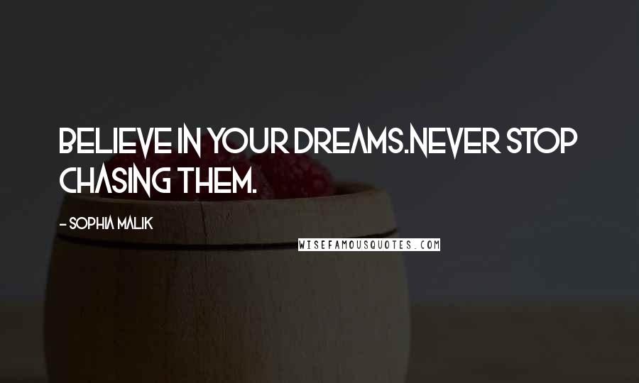 Sophia Malik Quotes: Believe in your dreams.Never stop chasing them.