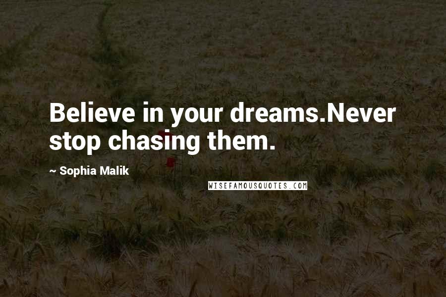 Sophia Malik Quotes: Believe in your dreams.Never stop chasing them.