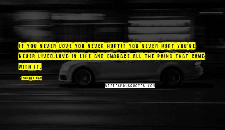 Sophia Nam Quotes: If you never love you never hurtIf you never hurt you've never lived.Love in life and embrace all the pains that come with it.