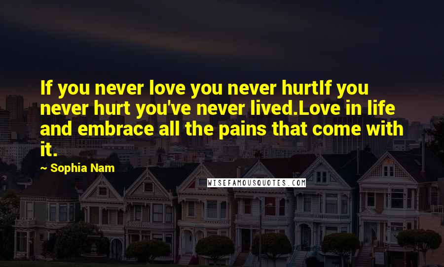 Sophia Nam Quotes: If you never love you never hurtIf you never hurt you've never lived.Love in life and embrace all the pains that come with it.