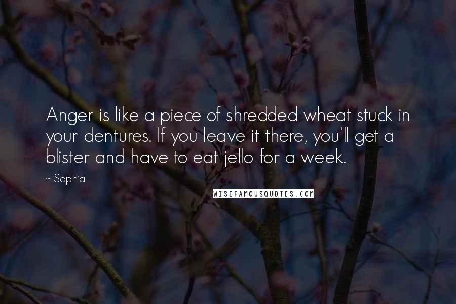 Sophia Quotes: Anger is like a piece of shredded wheat stuck in your dentures. If you leave it there, you'll get a blister and have to eat jello for a week.