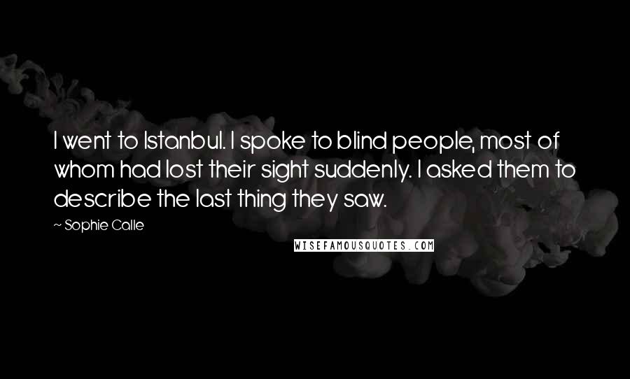 Sophie Calle Quotes: I went to Istanbul. I spoke to blind people, most of whom had lost their sight suddenly. I asked them to describe the last thing they saw.